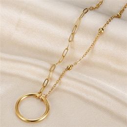 Collares pendientes Simple elegante ahueca hacia fuera el collar de cadena asimétrica redonda Color dorado coreano clavícula joyería de acero inoxidable