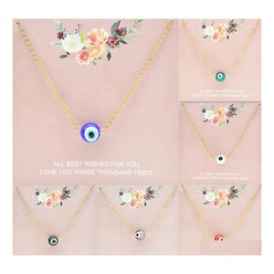 Collares pendientes Simple Evil Eye Thin Women Jewelry Necklace Turkish Lucky Fashion Gold Sliver Color Gargantilla Cadena Round Heart Femal Dhcoj