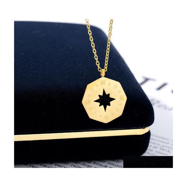 Pendentif Colliers Simple Exquis Compass Collier Femmes En Acier Inoxydable Style 2022Trendy Femme Bijoux Bijoux En Gros Cadeaux Dro Dh4Si