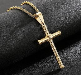 Pendentif Colliers Simple Mode Croix Collier Pour Hommes Garçons Or En Acier Inoxydable Charmes Bijoux Corde Chaîne 4mm 22 pouces