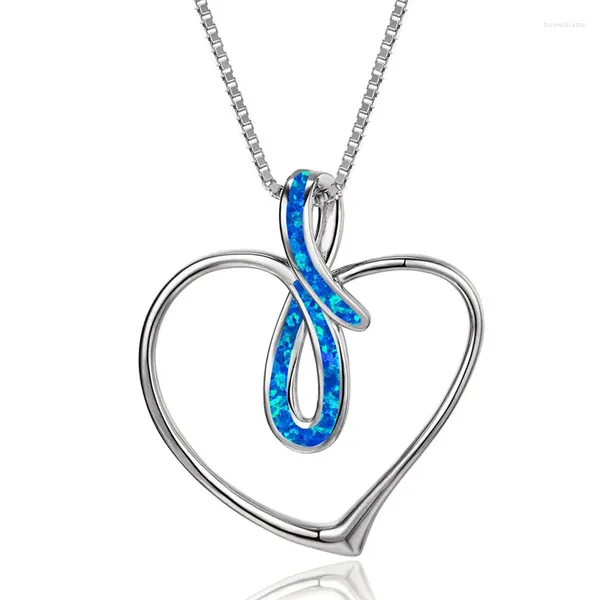 Pendentif Colliers Simple Mode Creux Coeur Collier Blanc Bleu Opale Infinity Pour Femmes Rose Or Argent Couleur Chaîne