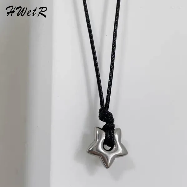 Colliers pendants Collier pentagramme en acier titane creux de mode creux simple pour femmes hommes Black Rope Chain Choker Party Bijoux Gift