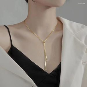 Hanger Kettingen Eenvoudige Geometrische Goud Kleur Lange Kwast Ketting 18K Titanium Stalen Box Ketting Voor Vrouwen Sieraden Bruiloft Geschenken