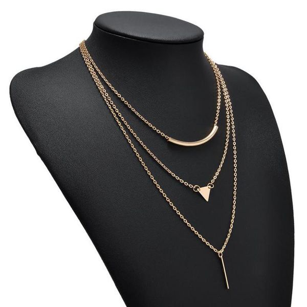 Collares colgantes Collar de triángulo de oro simple para mujeres Cadena multicapa Y Collar de barra Lariat Collier Femme Joyería minimalista