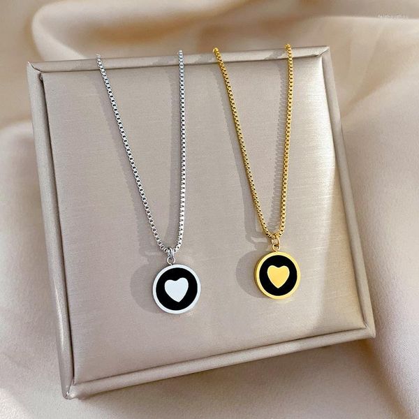 Collares pendientes Collar de corazón simple para mujer Acero inoxidable Moneda redonda Disco Esmalte Charm Gargantilla Joyería unisex al por mayor