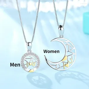 Hanger Kettingen Eenvoudig Uitgehold Zon Maan Mode Heren En Dames Inleg Zirkoon Ketting Trend Romantisch Paar Valentijnsdag Cadeau