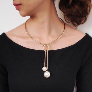 Hanger kettingen eenvoudige imitatie parel drop ketting voor vrouwen statement legering kraag kraag kraag mode glamour sieraden 2022