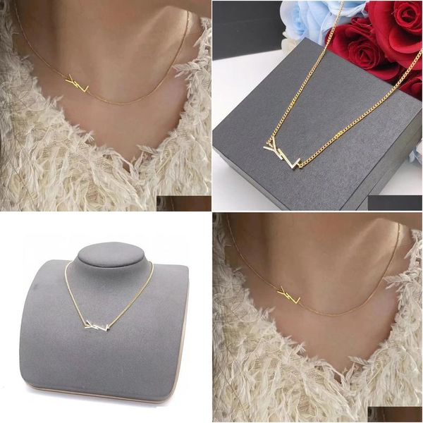 Pendentif Colliers Simple Initial Dainty Designer Collier Collier 14K Plaqué Or Chaîne Mince Poids Léger Uni Drop Livraison Bijoux Stylo Dhdzw