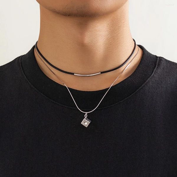 Collares colgantes Cadena en capas simple con collar de dados para hombres Accesorios masculinos de moda en el cuello 2023 Joyería de moda Decoración Regalo