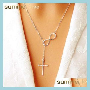 Collares colgantes Simple Long Sier Chic Infinity Cross Bird Leaf Cadena Colgante Collares de moda para mujeres Joyería Regalo Entrega de gota DHZPW