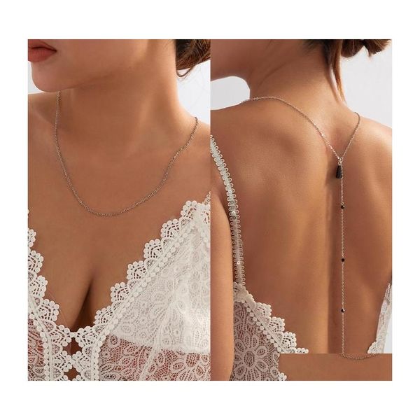 Collares pendientes Simple Borla larga Cristal Collar de cadena trasera para mujer Boda Novia Vestido de verano Telón de fondo Cuello Joyería Gota Del Dherc