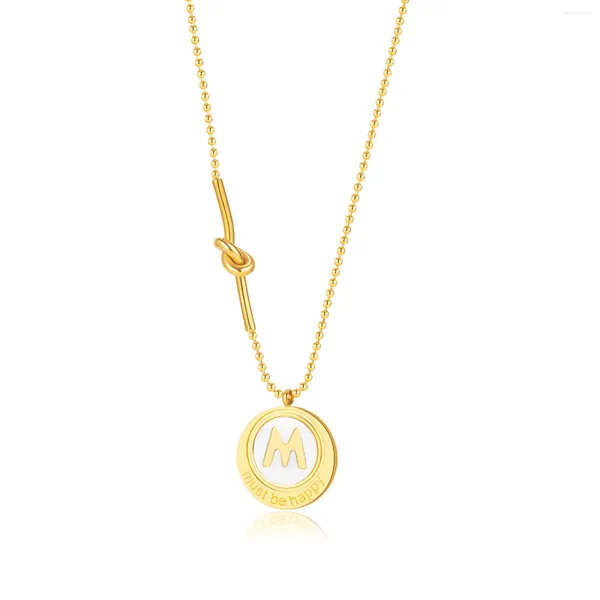 Pendentif Colliers Simple M Lettre Femme Collier Doit Être Heureux Coin Perlé Chaîne En Acier Inoxydable Femmes Charme Bijoux