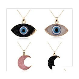 Colliers pendants Moon Moon Evil Eye Druzy Drusy Collier Femmes Résine Fabriquées à la main