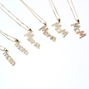 Pendentif Colliers Simple Fête Des Mères Cadeau Chaîne Charmes Cristal MOM Lettres Collier Femmes Cuivre Zircon Cubique Bijoux MamaPendant