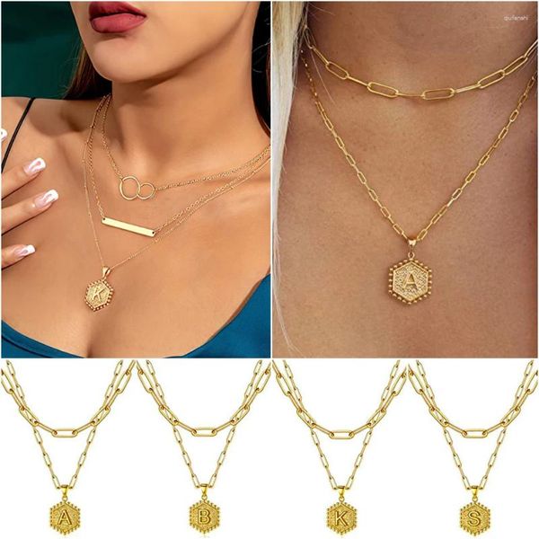 Collares colgantes Simple Multi Capa Inicial para mujeres Acero inoxidable 26 Carta Charm Collar Punk Link Cadena Hombres Joyería Regalo