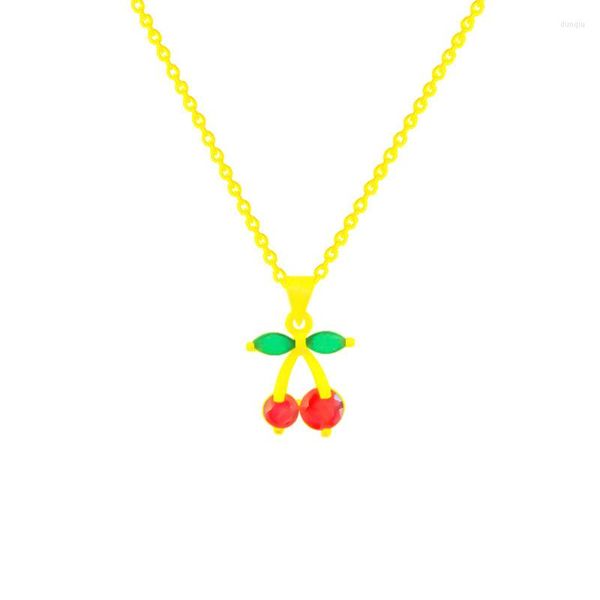 Collares pendientes Simple fruta roja cereza planta circón cadena collar ágil día de la madre mujer boda familia amigo joyería