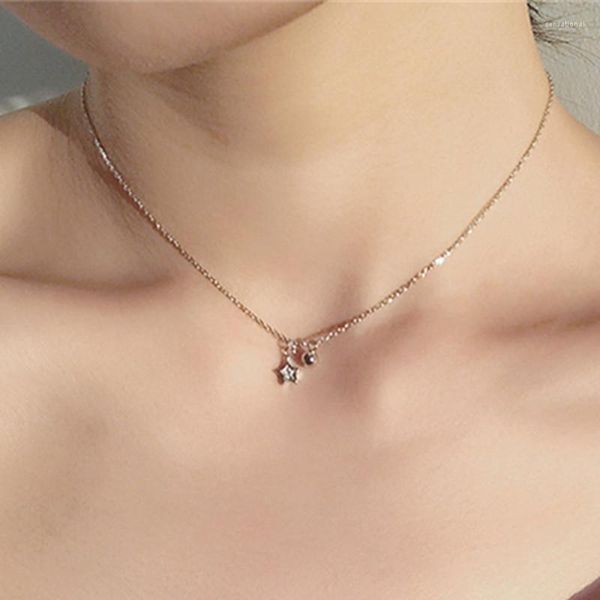 Pendentif Colliers Simple Strass Star Bell Collier Vintage Argent Couleur Couker Pour Femmes Mode Bijoux Cadeau