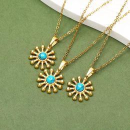 Pendentif Colliers Simple Gouvernail Avec Turquoise Mode Or Couleur Acier Inoxydable Collares Bijoux Pour Femmes Cadeaux De Fête