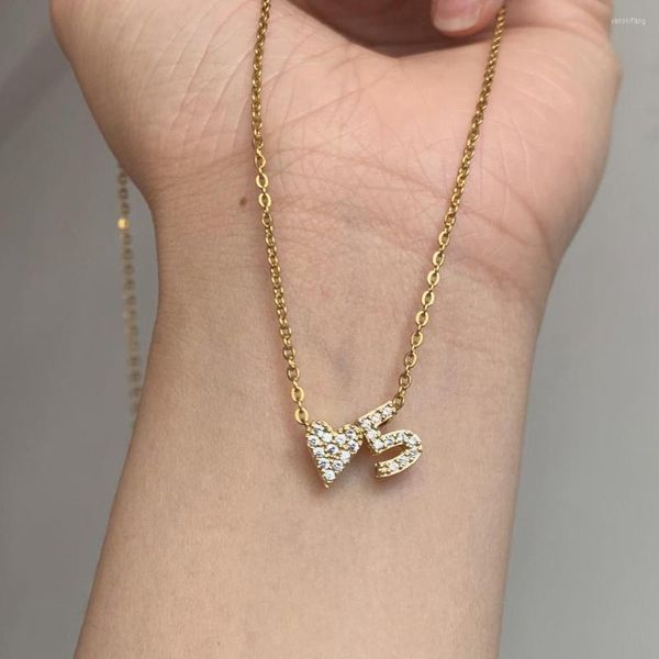 Collares pendientes Simple pequeño Micro pavé CZ número de la suerte collar de corazón para mujer Color dorado de moda 0123456789 gargantilla de cadena de eslabones