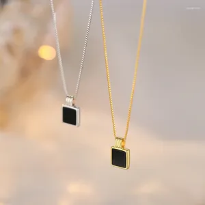 Hangertjeskettingen Eenvoudig Vierkant Zwart Steen Sleutelbeenketting Voor Dames Modieus Geometrisch Legering Enkellaags Choker