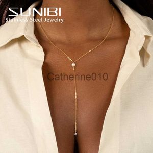 Pendentif Colliers Simple Collier En Acier Inoxydable pour Femmes Imitation Perle Pendentif Collier Or Couleur Bijoux De Mode En Gros Dropshipping J230817