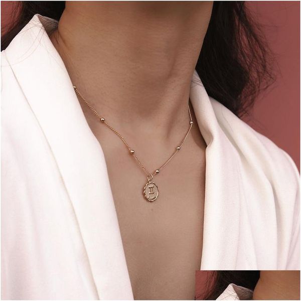 Pendentif Colliers Simple Déclaration Collier Twee Constellations Pièce Sculptée Perles De Cuivre Leo Pour Femmes Filles Bijoux Cadeau Or Sier Dr Dhbzd