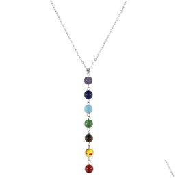 Hanger kettingen eenvoudige stijl 7 chakra mticolor natuursteen kralen ketting lange ketting voor vrouwen sliver kleur charme collier kraag dhlvj