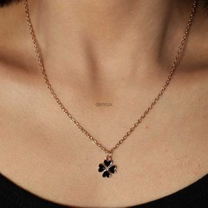 Pendentif colliers Style Simple couleur noire émail trèfle colliers pendentifs pour femmes fille Femme Bijoux Colar saint valentin bibelot