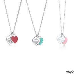 Pendentif Colliers Simple T Home s925 Sterling Argent Coeur Marque Double Coeur Marque Goutte À Goutte Colle Émail Collier Amour Pendentif T Home Chandail Chaîne DESIGNERS