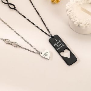 Hanger kettingen Eenvoudig trendy patroon gepersonaliseerde man vrouw ketting paar roestvrij staal liefde vierkante plaat set feestcadeau