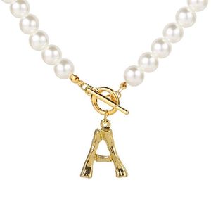 Collane con ciondolo Collana di perle simulate per donna Gioielli di dichiarazione Nome Colore oro Bambù Pendenti con lettera iniziale inglese Attiva/disattiva Chian