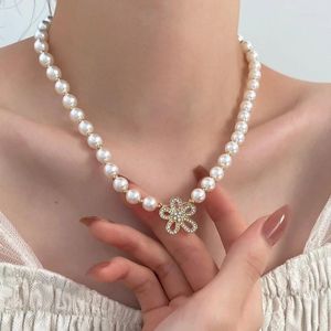 Pendentif Colliers Simulé Perle-Colliers Pour Femmes Saint Valentin Cadeaux Strass-Fleur Charme Chaîne De Mode Bijoux Ornement