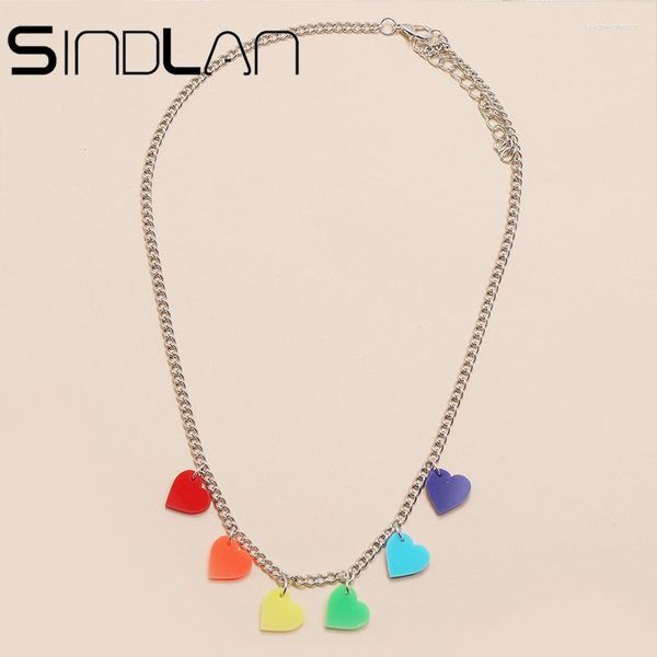 Colliers pendants Sindlan 1pc Collier de coeur drôle pour les femmes en couleur argentée avec un cadeau cool multi-couleurs bijoux de cou de mode