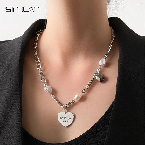 Colliers pendants Sindlan 1PC Punk Pearl Silver Color Chain Collier pour femmes Cœur simple en acier inoxydable Femme Fashion Bijoux