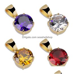 Pendentif Colliers Simple Grand Zircon Pendentif Collier Mode Femmes Hommes Hip Hop Bijoux Or Sier Hiphop Colliers Drop Livraison Je Dh6If