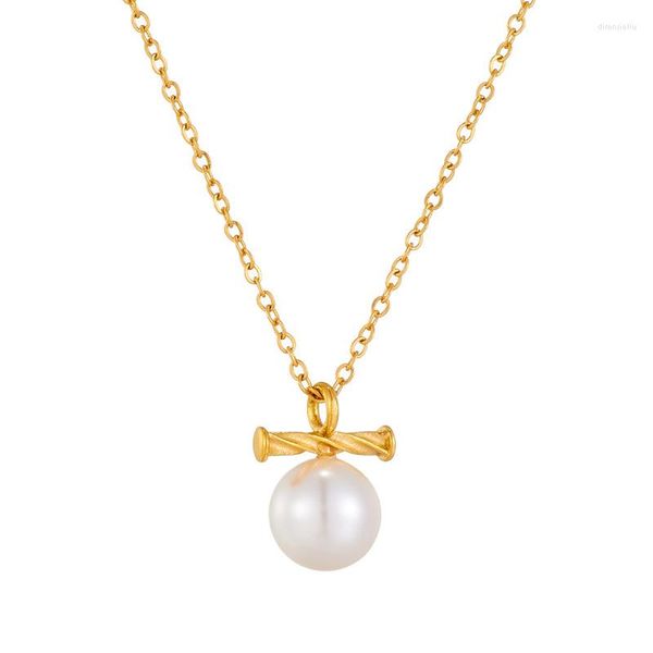 Pendentif Colliers Unique Perle Bar Collier En Acier Inoxydable Pour Les Femmes Minimaliste Simple Élégant Bijoux