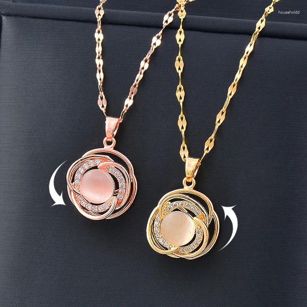 Collares colgantes SINLEERY Classic Giratorio Spinner Collar de acero inoxidable para mujeres Color oro rosa Gargantilla Cadena Joyería