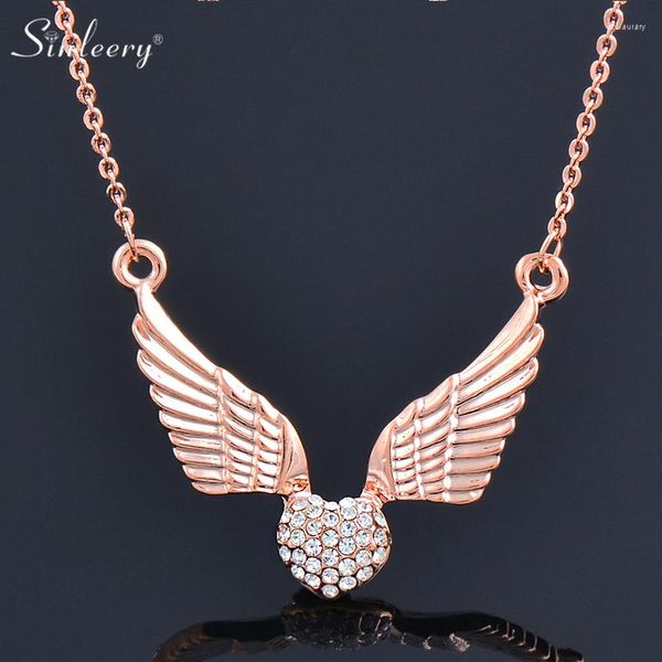 Collares colgantes SINLEERY Fashion Angel Wing Crystal Heart Necklace Mujeres Rose Gold Silver Color Cadena Joyería para familiares Amigos Regalos