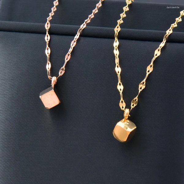 Collares colgantes SINLEERY Collar de metal de cubo de acero inoxidable para mujer Cadena de color oro rosa Joyería de moda femenina