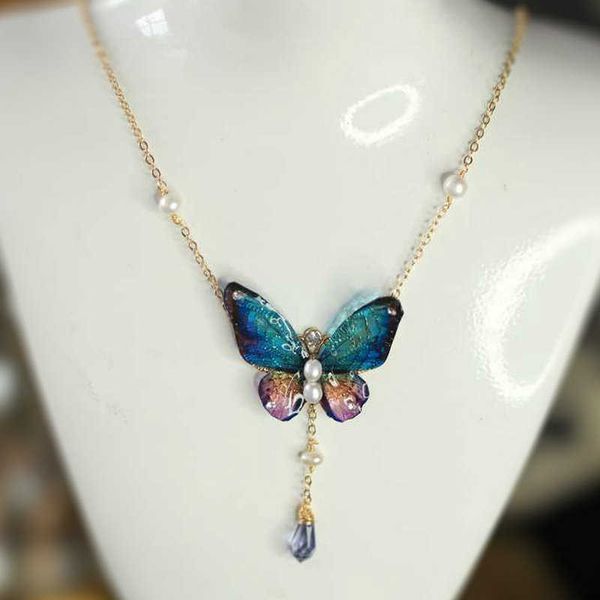 Pendentif Colliers SINZRY exquis bijoux d'été à la main perle naturelle goutte d'eau papillon colliers colliers pour femmes G230206