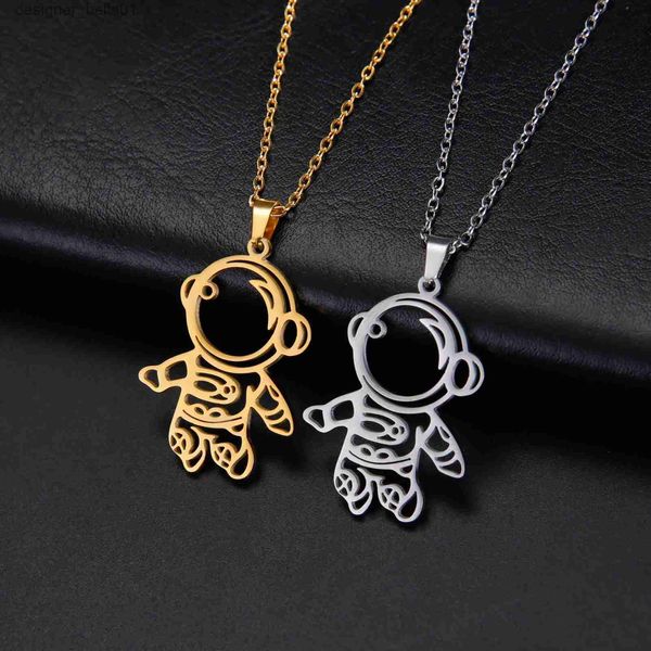 Colliers pendentifs Sipuris univers astronaute collier pour femmes en acier inoxydable mode chaude mignon drôle creux pendentif bijoux cadeau de mariage nouveau InL231215