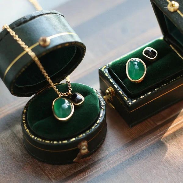 Collares colgantes SITA 316L Acero inoxidable Geométrico Oval Esmeralda Verde Collar para Mujeres Pendientes Vintage Negro Onyx Piedra
