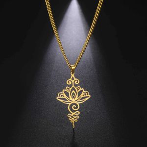 Hanger kettingen skyrim unalome lotus bloem hanger ketting ketting roestvrij staal goud ketting voor vrouwen yoga boeddhisme spirituele sieraden geschenk y240420