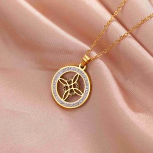 Skyrim sorcellerie sorcière noeud collier en acier inoxydable clair Zircon rond pendentif colliers amulette Wicca bijoux cadeau d'anniversaire 240330