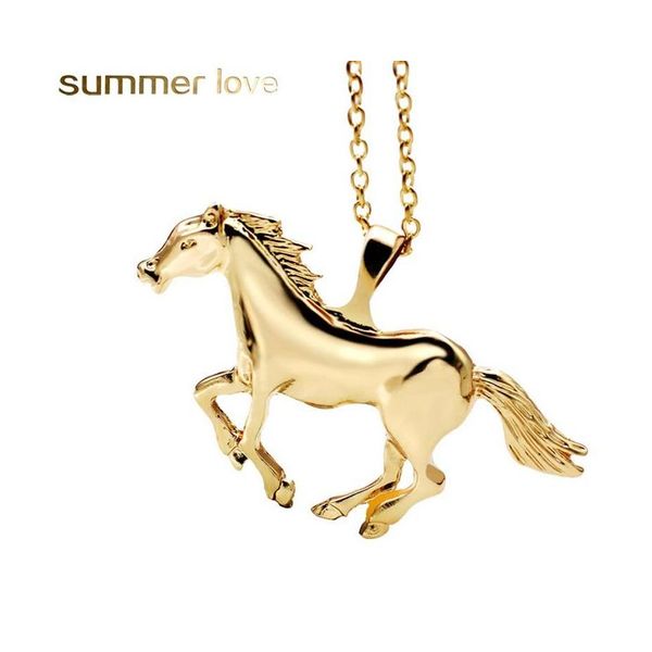Colliers pendents Sliver Gold Horse Shape Chain Colding For Women Girl Animal mignon 64x41mm Pendants Collier Lucky Jewelry Accessor Dhlqd