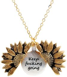 Pendentif Colliers Sloong Keep Fucking Going Gravé Collier Inspiration Tournesol Médaillon Bijoux Pour Femmes Petite Amie