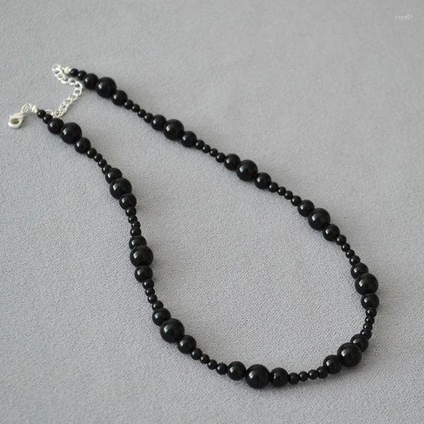 Pendentif Colliers Petite foule Trendy et Cool Creative Design Black Agate Intervalle Hmade Real Stone Perles Collier élégant haut de gamme pour