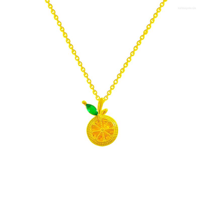 Pendant Necklaces Small Fresh Fruit Orange Tangerine Zircon Love Heart Mother's Day Gift Necklace Woman Girl Wedding Blessing Jewelry