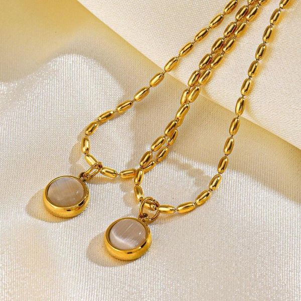 Collares colgantes, collar pequeño redondo de Jade para mujeres y niñas, cadena de cuello de acero inoxidable de Color dorado Simple a la moda, joyería, regalo de cumpleaños