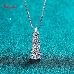 Colliers pendentif Smyoue 1 8CT pour femmes hommes collier de diamants étincelants 3 pierres en argent massif 925 bijoux de luxe qualité GRA 230223